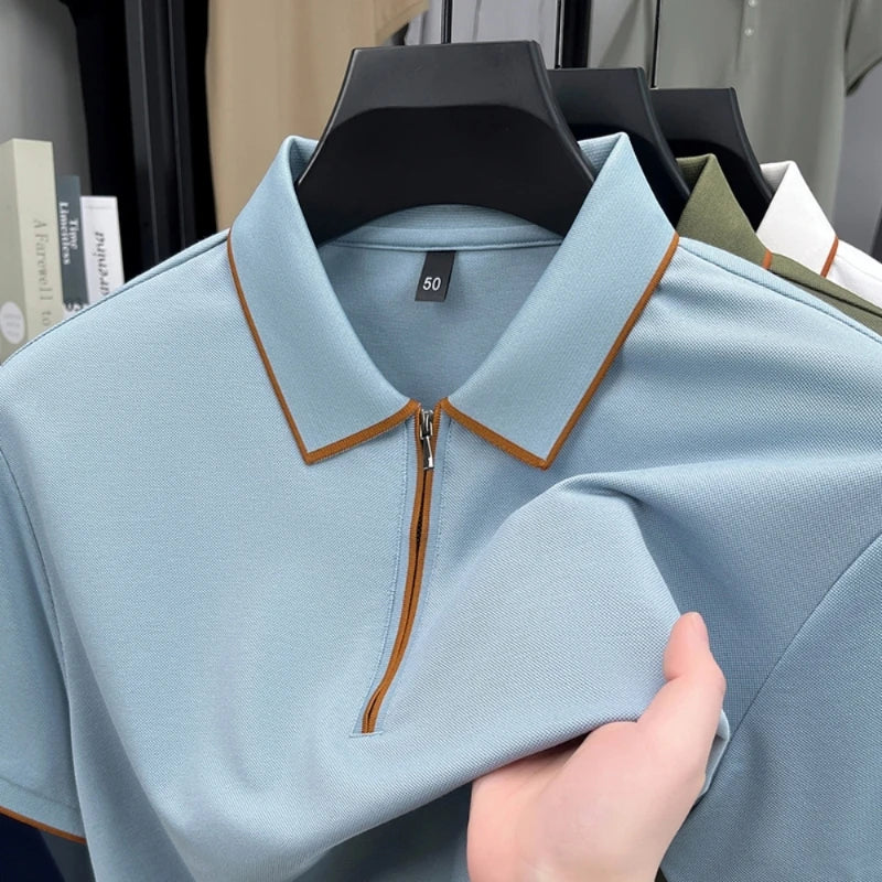 Men's Silk Zipper Polo