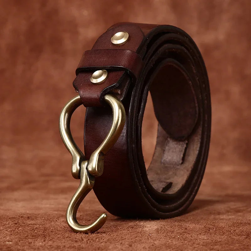Men’s Full‑Grain Leather Belt – Copper Buckle Edition