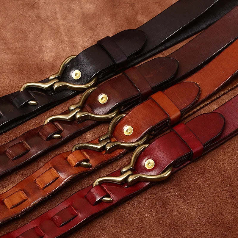 Men’s Full‑Grain Leather Belt – Copper Buckle Edition
