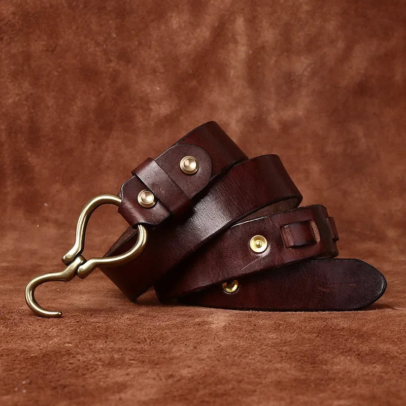 Men’s Full‑Grain Leather Belt – Copper Buckle Edition