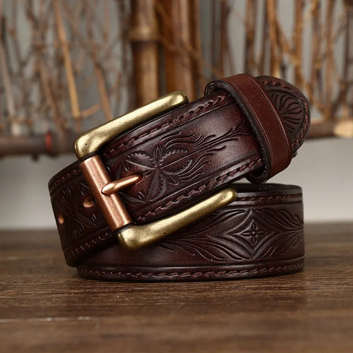 Men's Genuine Cowhide Leather Belt – Retro Copper Edition