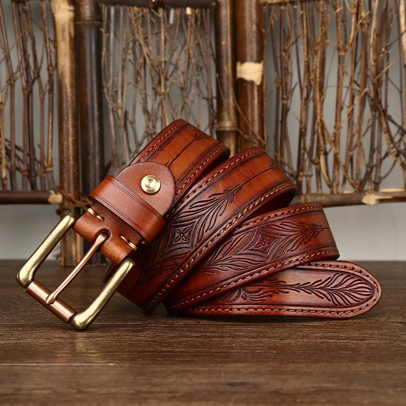 Men's Genuine Cowhide Leather Belt – Retro Copper Edition