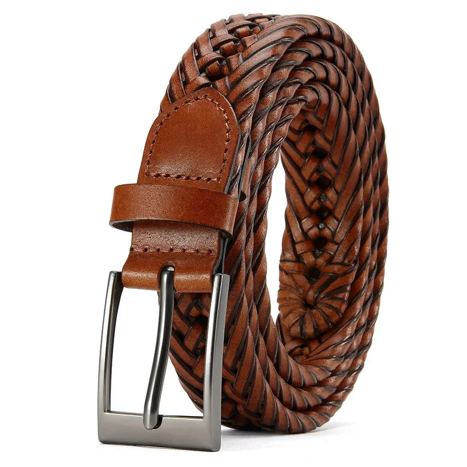 Men’s Genuine Leather Belt – Vintage Braided Casual Edition