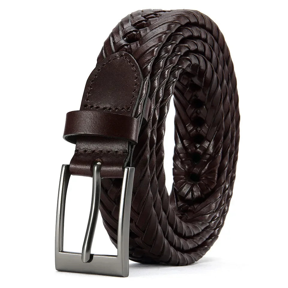 Men’s Genuine Leather Belt – Vintage Braided Casual Edition