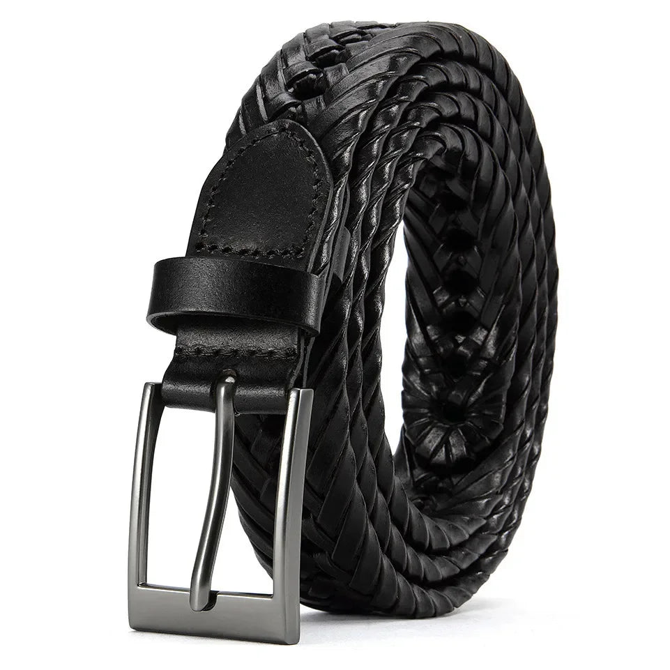Men’s Genuine Leather Belt – Vintage Braided Casual Edition