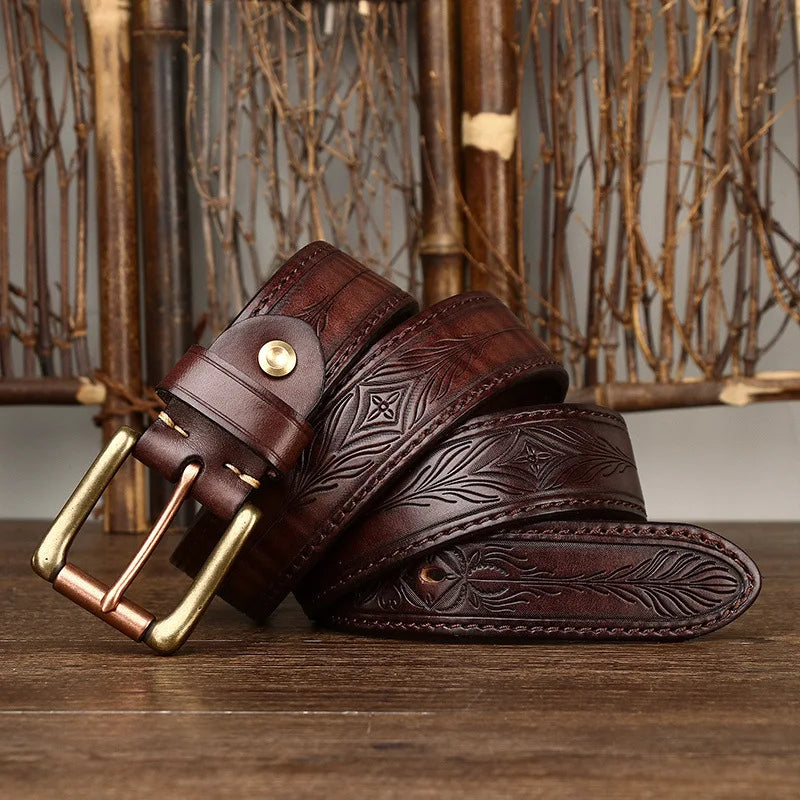 Men's Genuine Cowhide Leather Belt – Retro Copper Edition