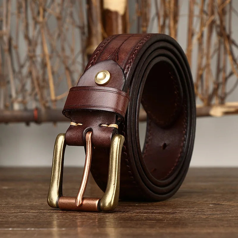 Men's Genuine Cowhide Leather Belt – Retro Copper Edition
