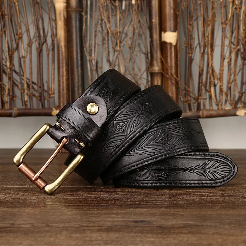 Men's Genuine Cowhide Leather Belt – Retro Copper Edition