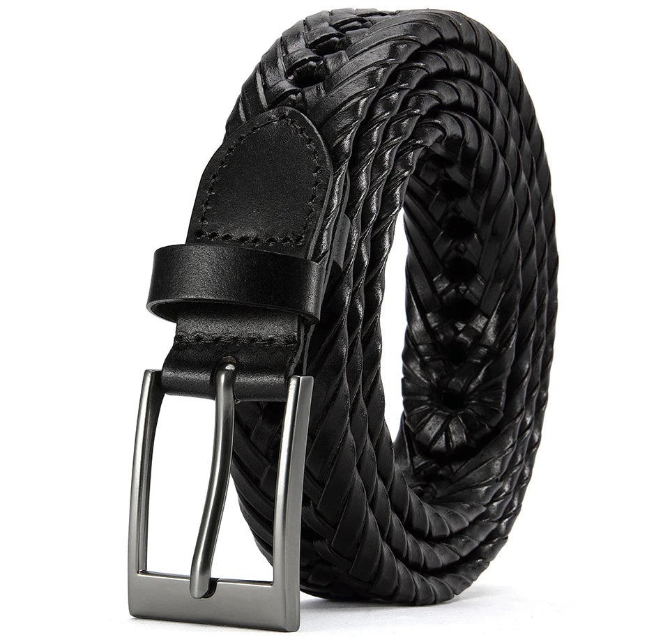 Men’s Genuine Leather Belt – Vintage Braided Casual Edition