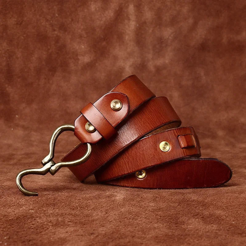 Men’s Full‑Grain Leather Belt – Copper Buckle Edition