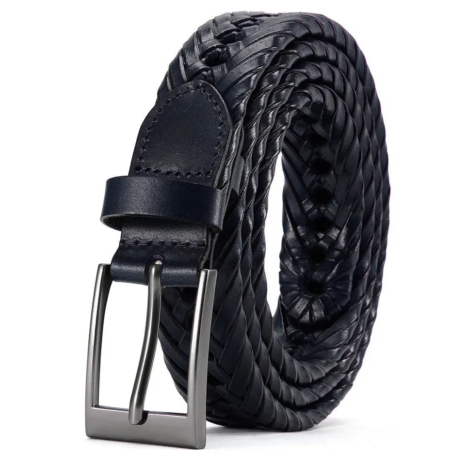 Men’s Genuine Leather Belt – Vintage Braided Casual Edition