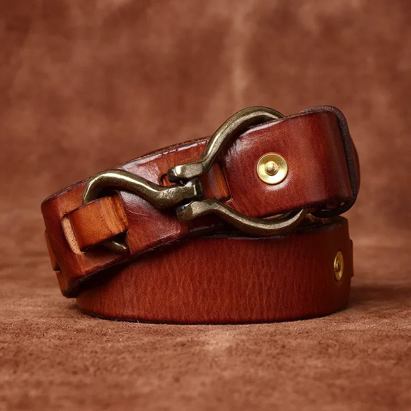 Men’s Full‑Grain Leather Belt – Copper Buckle Edition