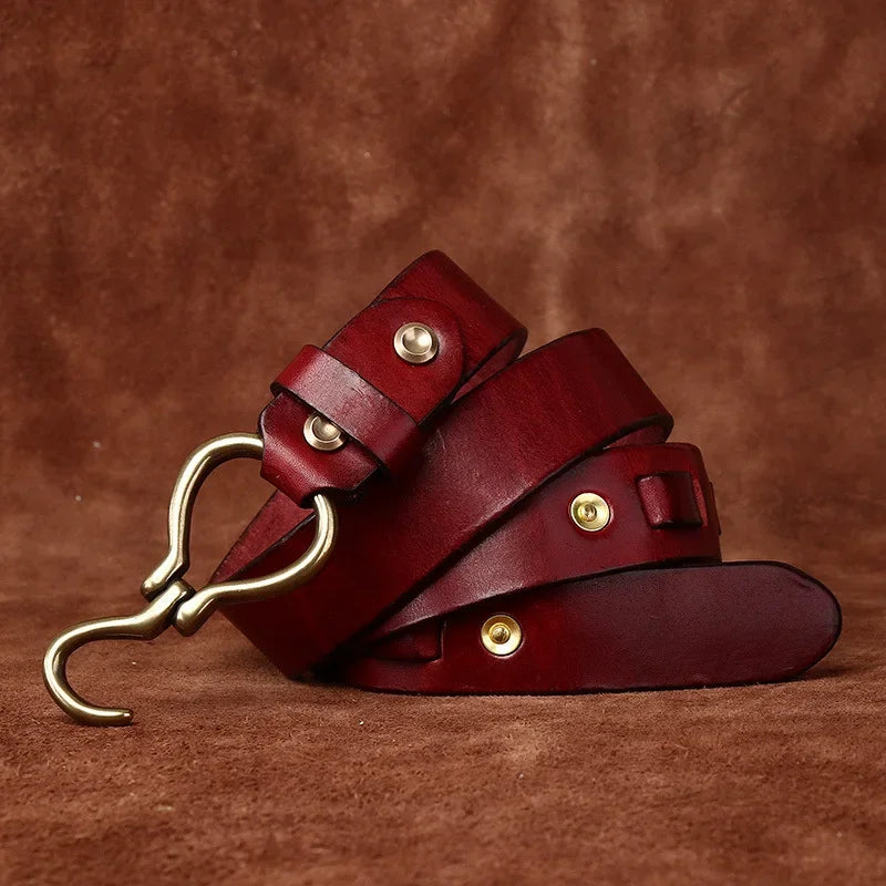 Men’s Full‑Grain Leather Belt – Copper Buckle Edition