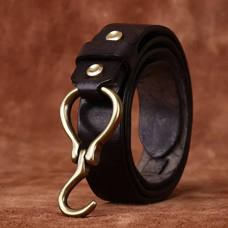 Men’s Full‑Grain Leather Belt – Copper Buckle Edition