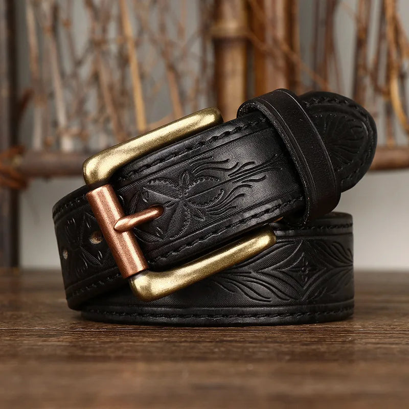 Men's Genuine Cowhide Leather Belt – Retro Copper Edition