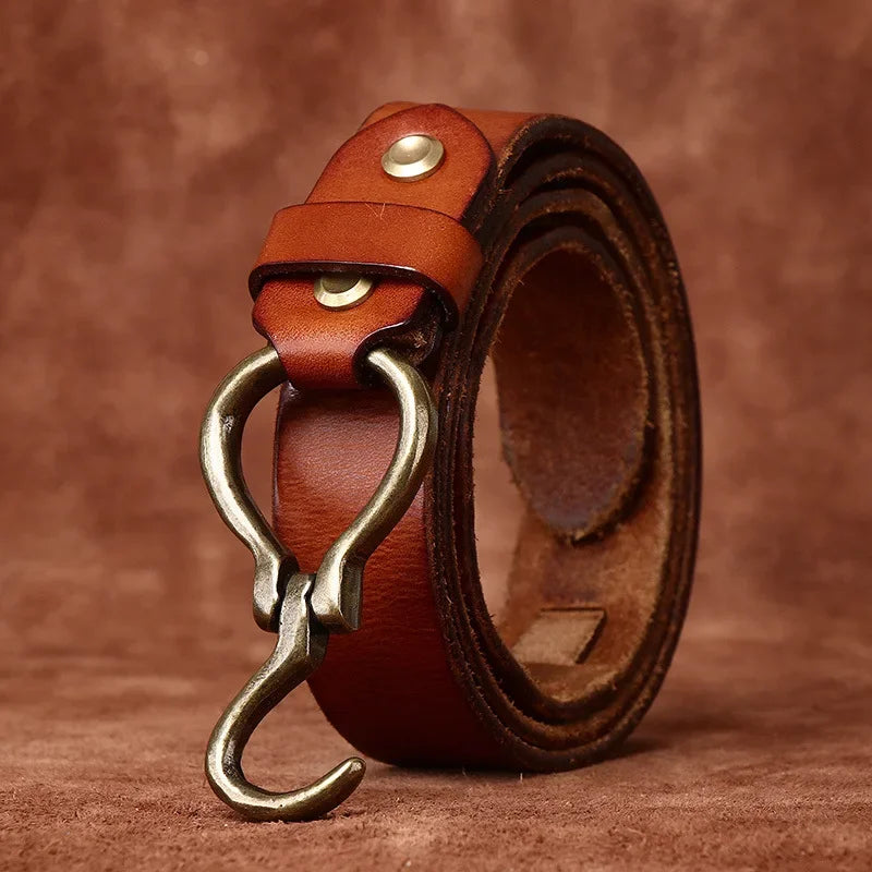 Men’s Full‑Grain Leather Belt – Copper Buckle Edition