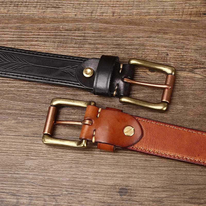 Men's Genuine Cowhide Leather Belt – Retro Copper Edition