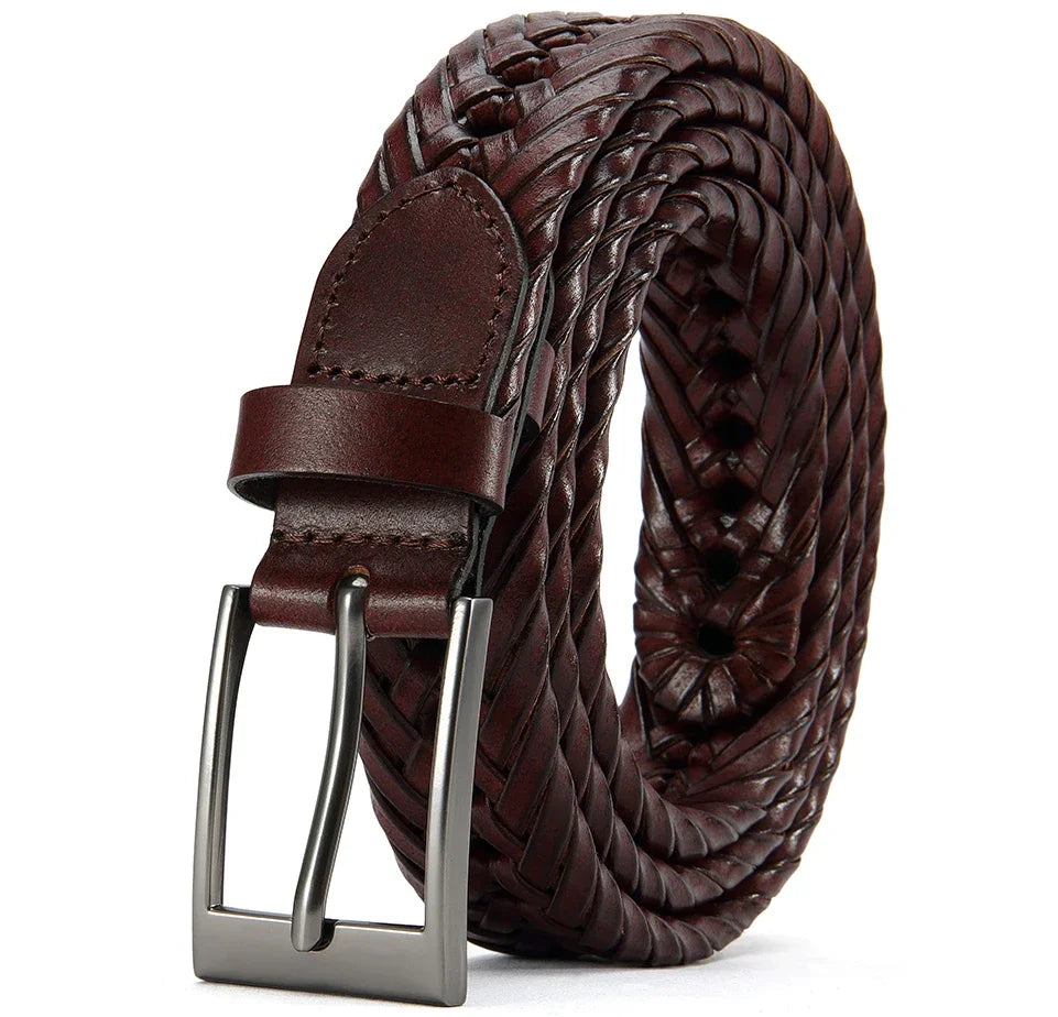 Men’s Genuine Leather Belt – Vintage Braided Casual Edition