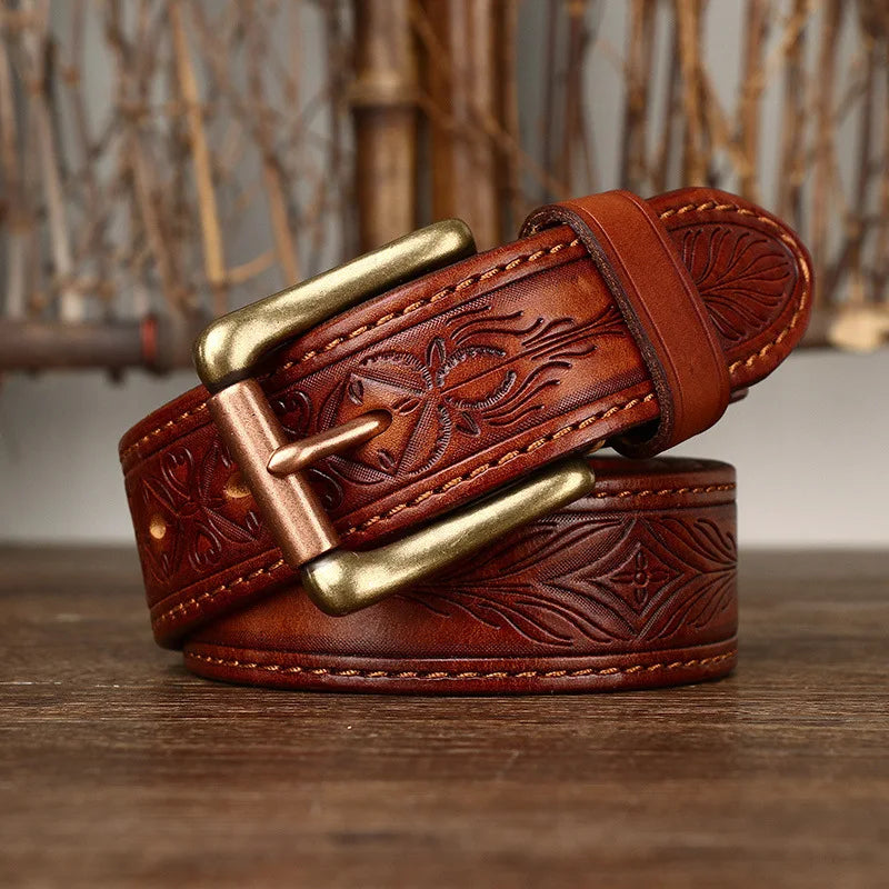 Men's Genuine Cowhide Leather Belt – Retro Copper Edition