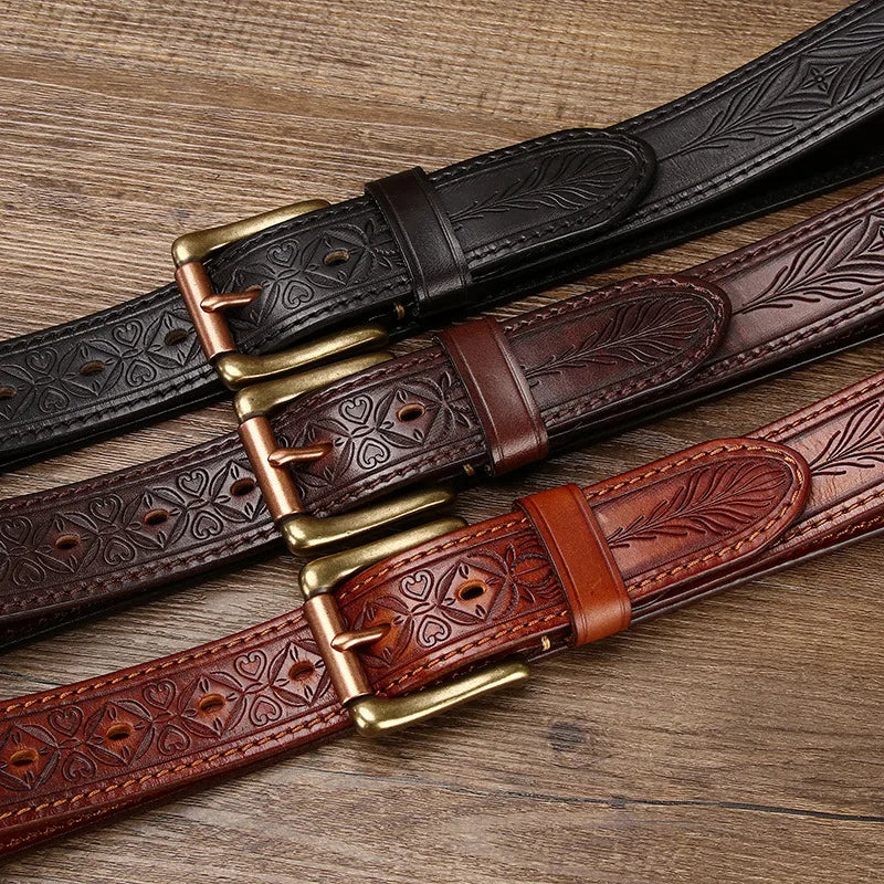 Men's Genuine Cowhide Leather Belt – Retro Copper Edition