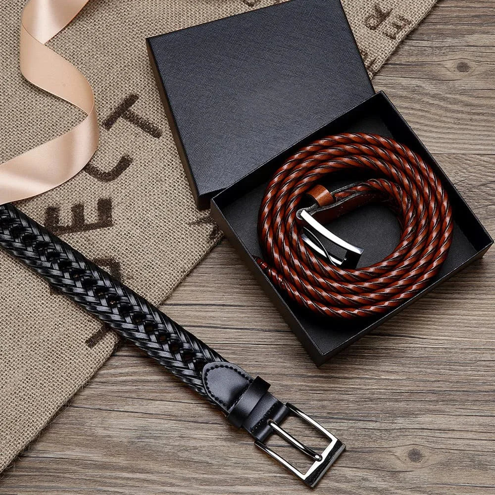 Men’s Genuine Leather Belt – Vintage Braided Casual Edition